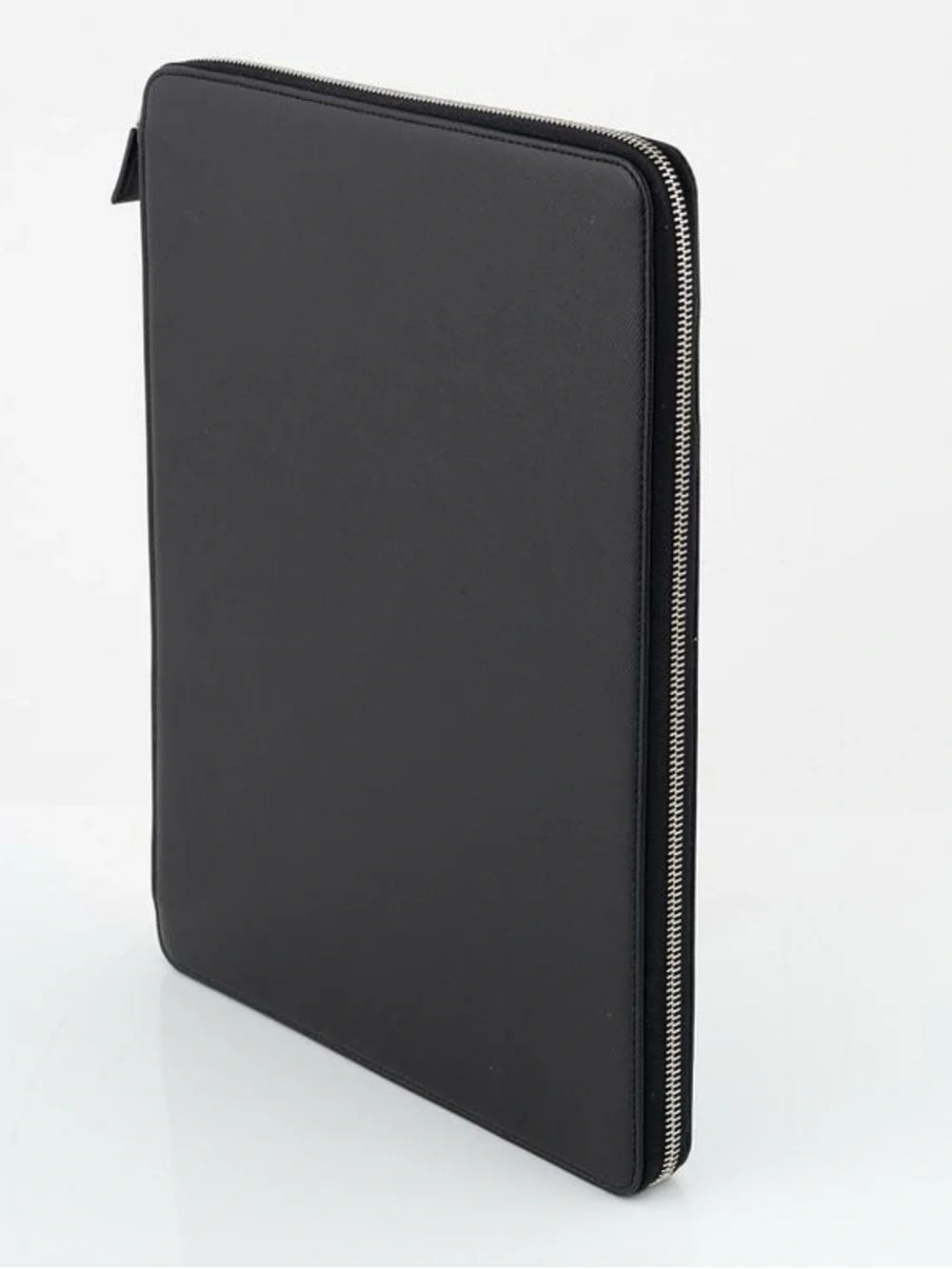 Prada Saffiano Black Leather Zip-around Document Holder in Pristine Condition